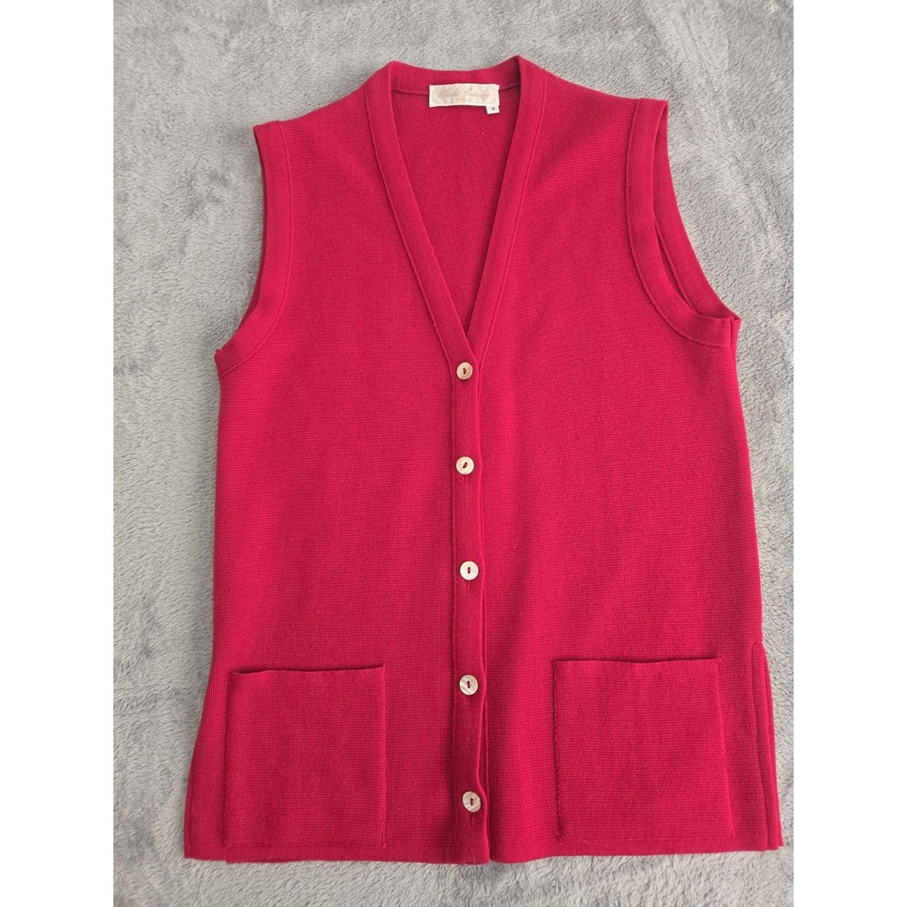 Charles Cotonay Paris Pure Merino Wool Sleeveless Red Cardigan Size Small